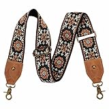 Bag Strap-2"Wide Crazy Horse Leather Head Purse Strap Adjustable Replacement,Retro Jacquard Embroidery Multi-pattern Crossbody Shoulder Straps for Handbag,Crossbody Bags,Shoulder Bags(Brown flower)