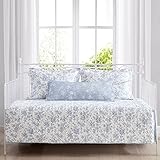 Laura Ashley Home | Daybed Set-Lightweight & Cozy, Reversible, All Season Bedding with Matching Shams and Pillow Cover, Cotton, Blue, Twin