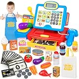 Dreamon Toy Till Cash Register with Scanner for Kids, Mini Kids Shop Play Till for 3 Year Old Girls Boys, Pretend Role Play Money Food Learning Toys Gift for Toddler