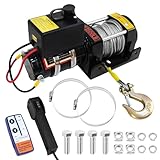 12 Volt Winch with Remote, Electric Winch 3500lb/1588kg, with Wireless Remote and Handheld Controller, Waterproof Copper Motor, Anti Twist Steel Cable, Ideal for Light Off Road Vehicle Self-Rescue