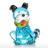 Tooarts Blue Dog Mini Glass Sculpture Figurine Gifts Glass Ornament Animal Figurine Handblown Home Decor