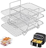 KAHEIGN 3 Layer Air Fryer Racks for Ninja Dual, Stainless Steel Cooking Rack AF300UK AF400UK Air Fryer Accessories Grilling Rack for Ninja Stake/Instant/EMtronics Double Drawer Fryer