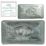 Titanium Bar w/COA - 1 oz One Troy Ounce .999 Pure Bullion Bar with Buffalo Design and Certificate of Authenticity