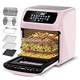 LLIVEKIT 12L Air Fryer Oven with Rotisserie, Family Sized, with 12 Presets, Electric Mini Oven, Oil Free, 90-Minute Timer, Cookbook, 6 Accessories, 1800W, Pink