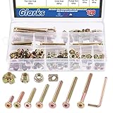 Glarks 128Pcs M6 Baby Bed Crib Screws Bolts Hex Socket Head Cap Screws, M6 Barrel Nuts, M6 Threaded Inserts Nuts, M6 T-Nut, and Hex Wrench for Wood, Rock Climbing Holds, Cabinetry, Furniture