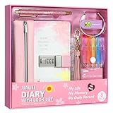 JIALILI Diary with Lock for Girls Ages 8-12, Kids Journal with Lock, Password Journal Notebook Kit for Teen Girls, 256 Pages Secrect Diary, Birthday Gifts for 6 7 8 9 10 11 12 Year Old Girls