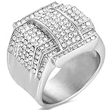 316L Stainless Steel Gold Plated Full CZ Men's Ring Hip Hop Bling Jewelry Luxury Fashion Accessory Gift