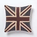 HOMESCAPES Hand Woven Jacquard Union Jack Cushion Cover 45 x 45 cm United Kingdom Flag Decorative Cushion Cover 100% Cotton- The Perfect British Gift