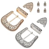 BENECREAT 2Sets Belt Buck Set 38mm Western Cowboy Buckle Set 3 Piece Alloy Belt Buckle Set Antique Gold/Silver 2 Styles for Replacement Men Women Belt