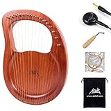 AKLOT Lyre Harp,16 Metal Strings Bone Saddle Mahogany Lye Harp with Tuning Wrench and Black Gig Bag