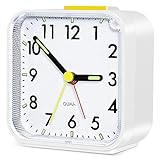 Aitvsfao Alarm Clock, Silent Bedside Non Ticking Alarm Clocks Table Bedside Clock Battery Powered Large Display Snooze Light Clocks for Heavy Sleepers Kids Bedrooms Office Travel (White)