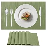AMFUN 45x30cm Table Mats Set of 6, Non-Slip Heat Resistant Place Mats, Waterproof Washable Dining Place Mats for Dining Room, Kitchen, Hotel (Green）