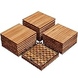 Yaheetech 1 Pack Waterproof Acacia Wood Interlocking Decking Tiles Flooring Tiles 31×31cm for Outdoor & Indoor, Patio, Balcony, Garden, Total 27pcs