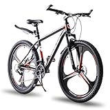 LSBIKE Mountain Bike 24in 26in 27.5In 3/10 Spoke Wheels Bicycle 21 Speed Drivetrain Bike Mountain bicycle for Adult Men Dual Suspension Hardtail Bicycle Women Sport Cycling Bike (Black Red, 24inch)