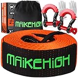 MAIKEHIGH Tow Rope 15 Ton (33,700 Lbs), 6M x 7.6cm Off-Road Recovery Towing Strap with 2 Upgraded Reinforced Shackles, 2 Gloves for Car, Truck, SUV (Orange)