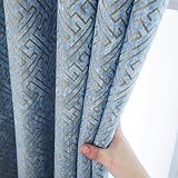 Elegant Jacquard Chenille Curtains – Modern Geometric Design for Living Room & Bedroom (Blue & Gold, 2 Panels, 66x84 Inches) – Soft Textured Drapes with Stylish Pattern