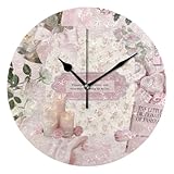 Amooorous French Baroque Style Poster 10 Inch Round Kitchen Wall Clocks Non Ticking Hanging for Bathroom Dining Room School
