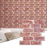 Commomy 10 pcs Faux Brick Wall Panels Peel and Stick Tiles - 11.8" x 11.8" 3D Red Brick Wallpaper DIY Self Adhesive Stick on Tile for Kitchen, Bathroom, Living Room,Bedroom,RV (9.7 Sq.Ft)