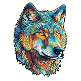 CHARMIBLE Wooden Puzzle for Adults and Kids, Animal Shape Wooden Jigsaw Puzzles for Adults, Unique Shaped Wooden Puzzles, 41 x 29.7 cm, 300 Pieces, Fearless Wolf Wooden Puzzle