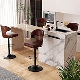 Hawthyhome Bar Stools Set of 4 Seat Adjustable Height 62-85cm |Bentwood Swivel Barstools with Back & Footrest •breakfast bar stool set •PU Leather Upholstered Bar Chair for Bar, Kitchen, Dining Room