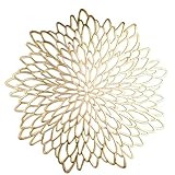 Snowkingdom Pack of 8 Gold Metallic Round Placemats Bulk Round Pressed Vinyl Leaf Dinning Kitchen Table Mats Decoration for Christmas Wedding Thanksgiving Party