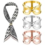 Piriuuo 3 Pcs Scarf Ring for Women, Gold Sliver Scarf Clips Metal Scarfs Slide Buckle Silk Scarves Pin Shawl Clips Shawl Clasp Holder Scarfs Accessories for T-Shirt Neckerchief