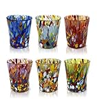MAZZEGA ART & DESIGN - 6 Liqueur Glasses in Glass Hand Blown and Handmade with Murano Murrine, "I Colori di Murano" line 140 ml. Made in Italy (LIQUORE CLASSIC, 6)