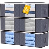 6 Pack 90L Storage Bags,Large Capacity Clothes Storage Boxes with Lids and Zips,Foldable Storage Boxes with Reinforced Handle Breathable Thick Fabric for Comforters, Blankets, Bedding