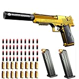 Toy gun with soft bullets,Foam Blasters,toy gun for Boys with ejectable magazine-1:1 size toy gun with magazine for safety training or play,unique gift-golden
