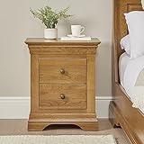 The Furniture Market French Louis Oak 2 Drawer Bedside Table – Elegant French Style Nightstand with Spacious Storage and Satin Lacquered Finish - H 630mm x W 540mm x D 395mm