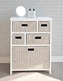 Tetbury Storage Chest with 5 White-Washed Seagrass Baskets | White Chest of Drawers with Wicker Baskets in 3 Sizes | Fully Assembled Hallway, Bathroom, Bedroom Furniture (WHITE-WW)
