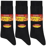 Niofind Thick Warm Thermal Socks for Men Women, Full Cushion Winter Socks, Crew Length Black Heavy Duty Heated Cotton Boot Sock for Work Outdoor Walking, Hiking, Running, Black, 12-15, 3 Pairs