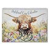 Highland Cow Calendar 2026 Cute Watercolour Cows 12 Month Wall Planner Uk Family Organiser Calendar For Home Business Office Planning Decor Schedule Management Wall Calendar