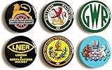 6 x BRITISH RAILWAYS RETRO LOGO BADGES BUTTONS PINS - LNER LMS SOUTHERN GWR (1inch/25mm diameter)