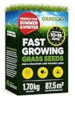 Grassias Fast Growing Grass Seed – 1.70KG Premium Quality Lawn Seed for Overseeding & New Lawns – Hard Wearing & Pet Friendly - Perfect for UK Lawns - Winter & Defra Approved