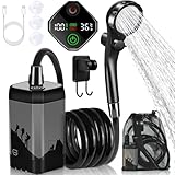 MIAOKE Upgrade Portable Camping Shower, 7800mAh Outdoor Electric Shower Rechargeable Pump with Intelligent Digital Display Temperature Display Shower Head for Camping, Hiking, Traveling/Grey