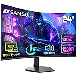 SANSUI - 24" 100Hz Curved Monitor, USB Type C, with Built-in Speakers, MPRT 1ms, Adaptive Sync, HDR, 1500R, VESA Compatible 75x75mm, for Home and Office (ES-24C1)