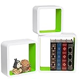 Set of 3 Cube Floating Shelves with Retro Design Wall Mounted Display Shelf - Matt Finish - White/Green