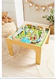 Wooden Train Table Playset, Kids Play Railway Tableset with 50 Pieces Toy, City Train Railway Multi-Play Activity Playset for 3+ Years Old
