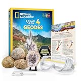 Blue Marble National Geographic Break Open 4 Geodes Science Kit – Includes Goggles & Display Stand - STEM Science Gift for Boys & Girls, Break Your Own Geodes