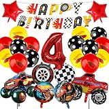 Auto Birthday Party Decorations 4 Years for Boys- Wheel Foil Balloons Happy Birthday Car Party Decorations Racing Theme Helium Balloons Banner for Kids Baby Shower Christmas Background Supplies
