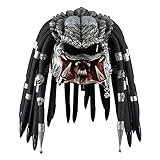 nezababy Predator Mask with Dreads Hair Scary Alien Mask Full Face Latex Masque Props Halloween Costumes Accessories