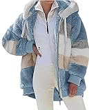 Livonmone Womens Teddy Hoodies Fleece Jackets Winter Warm Coats Full Zip Stylish Fuzzy Sweatshirt Ladies Casual Jumper Outerwear With Pockets (Blue, XL)