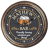 KRAFTYGIFTS Personalised Bar Clock Round Hanging Glass Wall Man Cave Clock Mens Birthday Outdoor Bar Gift KRC50 (Bronze)