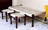 Authentic Indian Charpai Khatiya with 2 Stool: Handmade Daybed, Garden Bench, Indian Furniture,Rope Bed Excellence, Free 3 X 5 Feet Jute Carpet