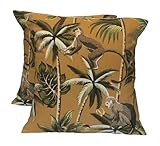 CUSHIONS2U 2 x 40cm x 40cm Fryetts Monkey Jungle Ochre Green Brown Cushion covers