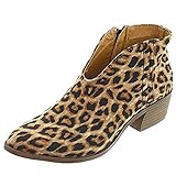 Fashion Leopard Print Short Boots Womens Pointed Toe Low Block Heel Leather Ankle boots Leopard 5 UK