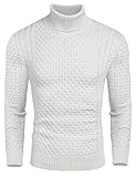 COOFANDY Mens Turtleneck Sweater Roll Neck Jumper Winter Jumper Sweatshirts Sweater Turtle Neck Tops Thick Sweater Warm Knitted Twisted Pullover Solid Sweaters White M