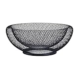 EACHPT Metal Mesh Fruit Basket, Round Gold Retro Hollow Out Iron, Snack Storage, Iron Fruit Holder, for Kitchen Counters Table (Black)