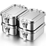 Umigy 4 Pcs Stainless Steel Food Containers Metal Bento Lunch Box Stainless Steel Food Storage Containers, Lockable Clips to Leak Proof, Reusable Dishwasher Snack Boxes for Work (550ml)
